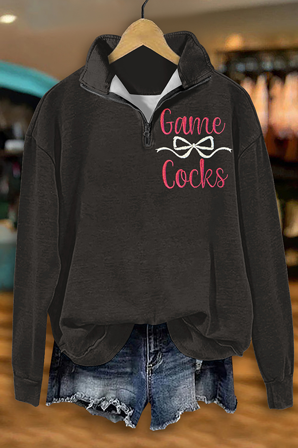 Game Day Bowknot Zipper Sweatshirt
