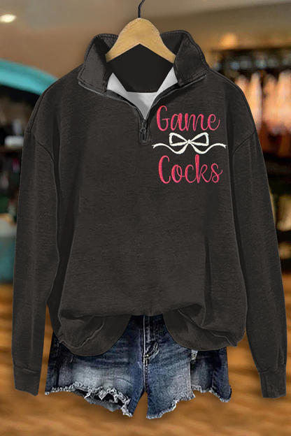 Game Day Bowknot Zipper Sweatshirt