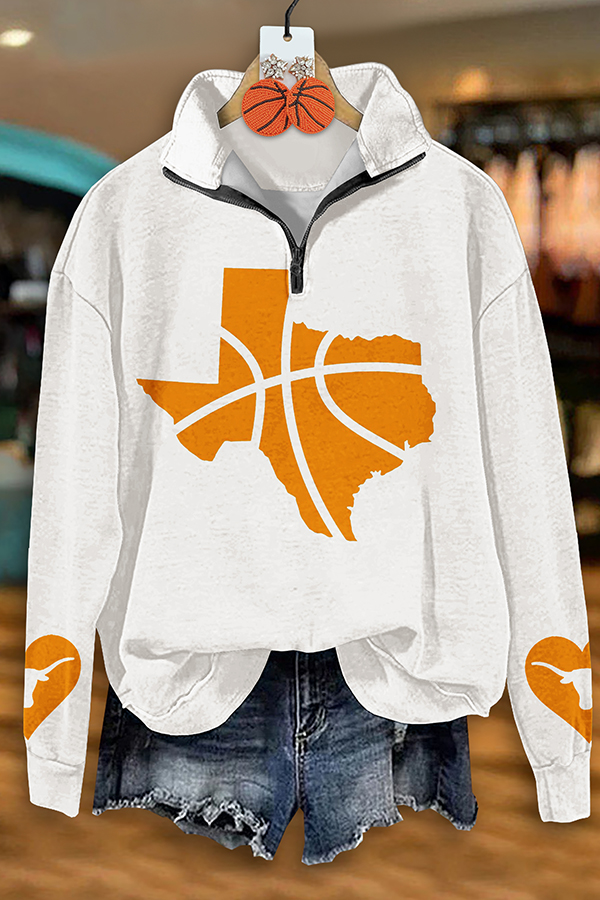 Basketball Game Day Longhorns Zipper Sweatshirt
