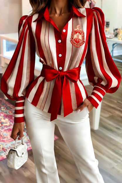Delta Sigma Theta Sorority Striped Lantern Sleeve Blouses