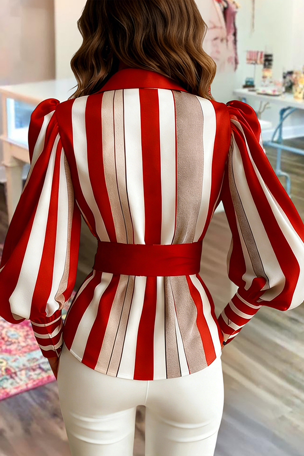 Delta Sigma Theta Sorority Striped Lantern Sleeve Blouses