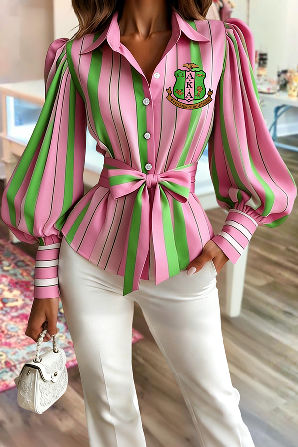 Alpha Kappa Alpha Sorority Striped Lantern Sleeve Blouses