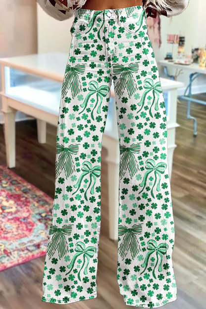 St. Patrick's Day Bowknot Wide Leg Pants