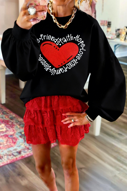 Galentine's Day Party Heart Lantern Sleeve Sweatshirt
