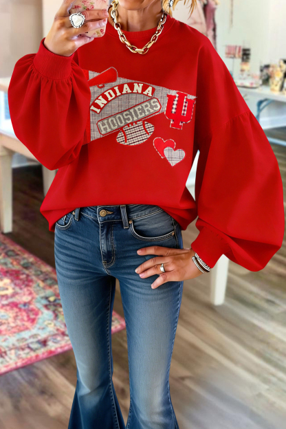 Game Day Red And White Lantern Sleeve Sweatshirt