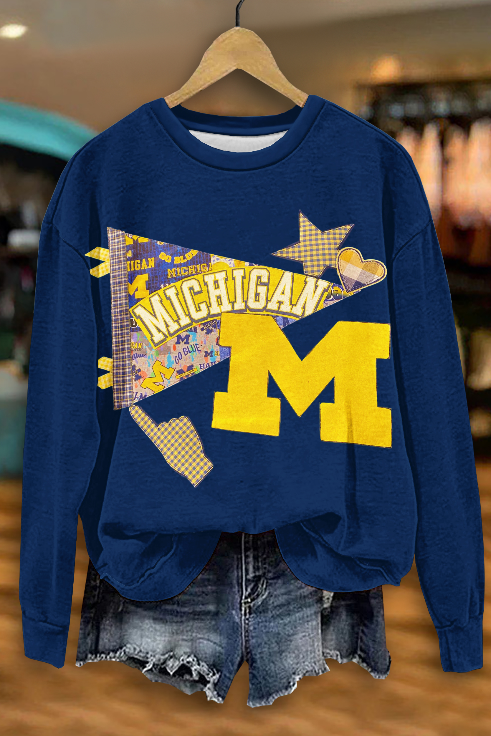 Casual Game Day Plaid Patchwork Sweatshirt