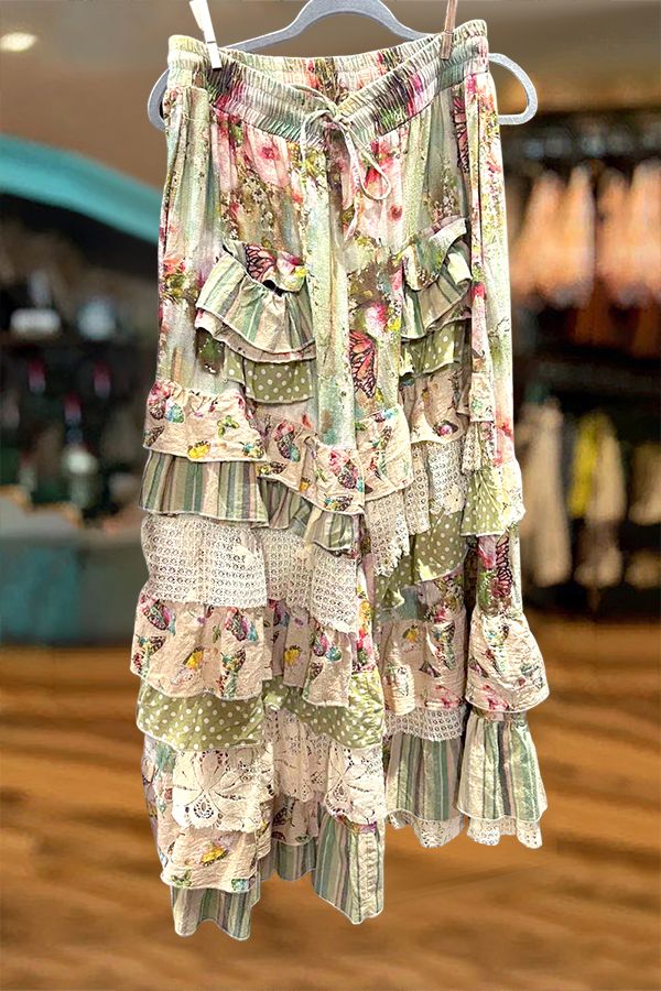 Fresh Polka Dot Floral Ruffle Long Pants