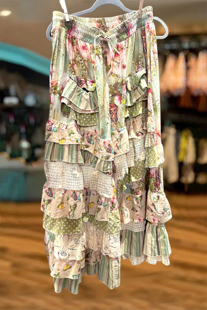 Fresh Polka Dot Floral Ruffle Long Pants