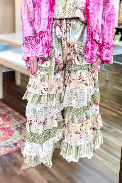 Fresh Polka Dot Floral Ruffle Long Pants