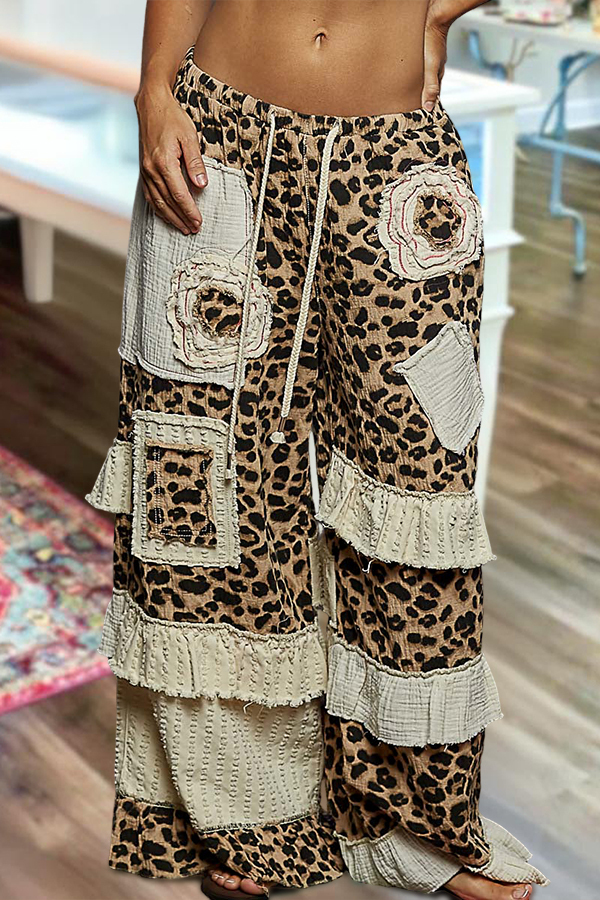 Unique Leopard Print Patchwork Pants