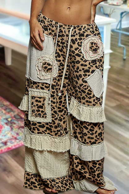 Unique Leopard Print Patchwork Pants