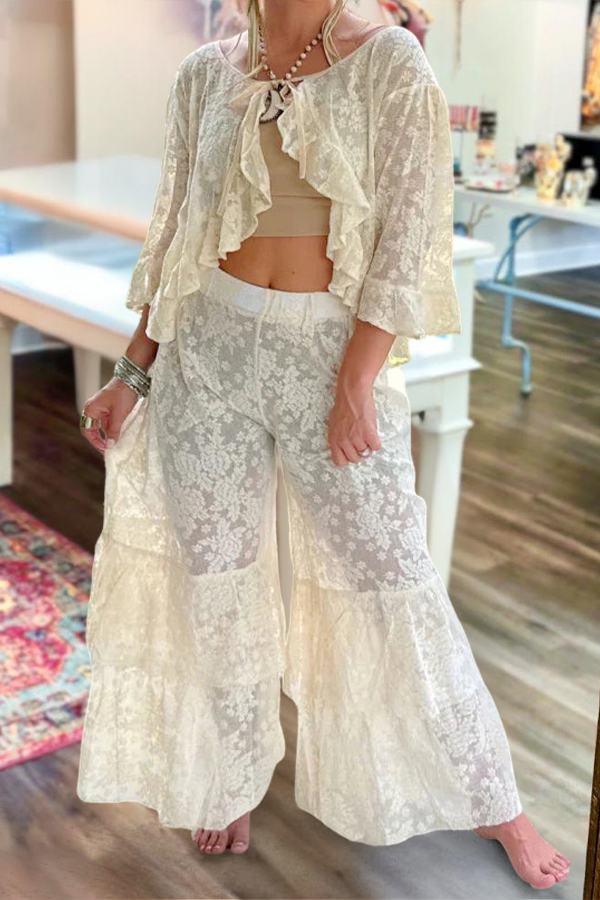 Classic Lace Patchwork Sheer Pants