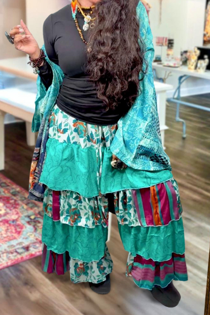 Classic Ruffle Color Block Patchwork Pants