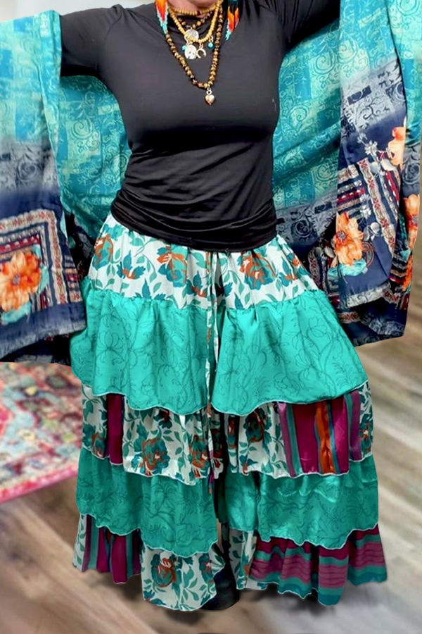 Classic Ruffle Color Block Patchwork Pants