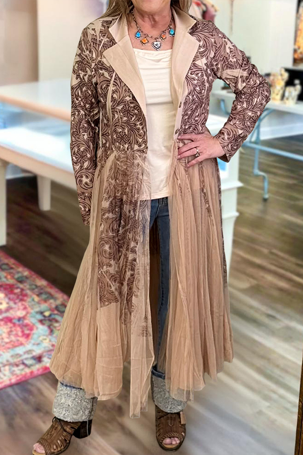 Vintage Mesh Patchwork Long Lightweight Coat