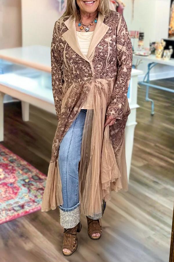 Vintage Mesh Patchwork Long Lightweight Coat