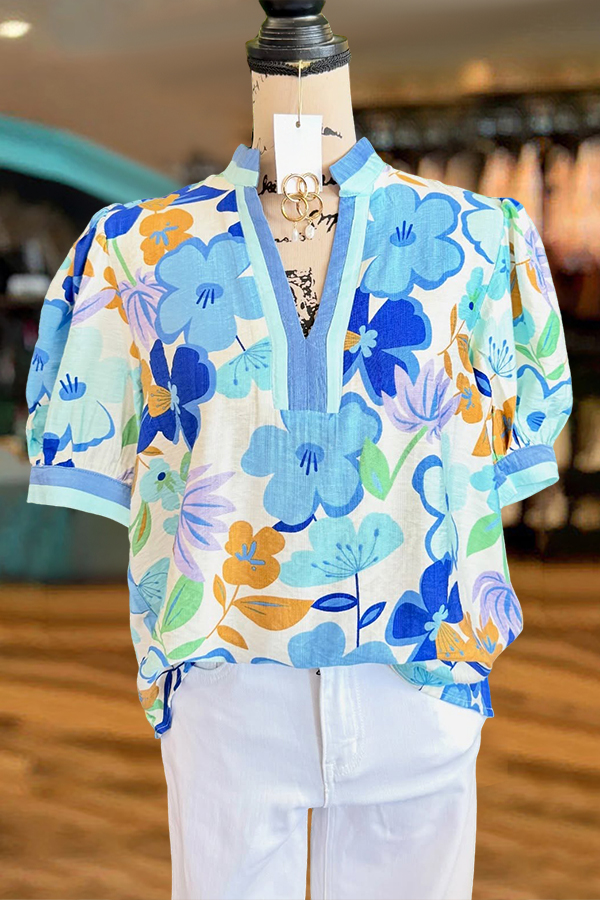 Fresh Floral Puff Sleeve Blouses