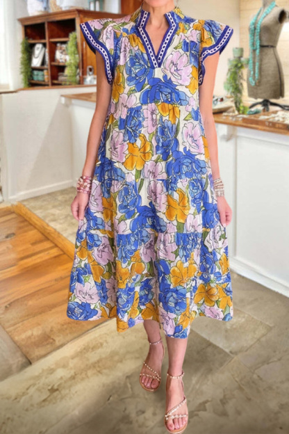 Classic Floral V-Neck Dress