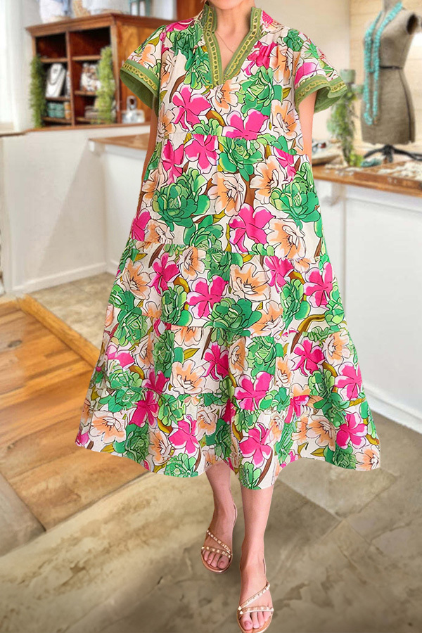 Classic Floral V-Neck Dress