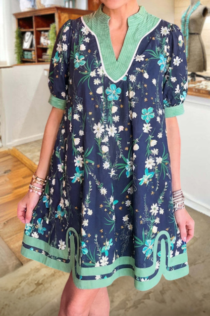 Fresh Floral Color Block Dress