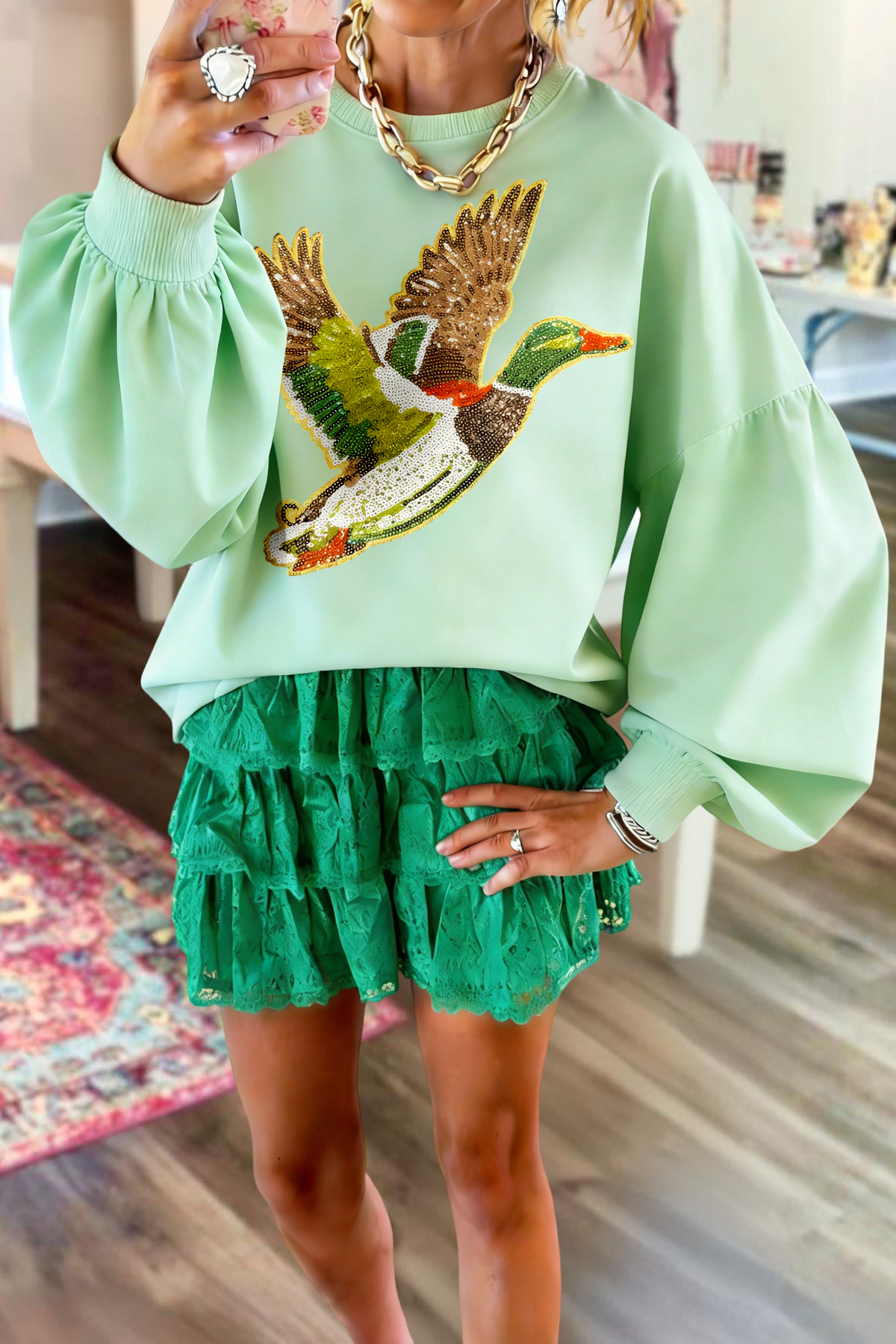 Women's sweatshirt | Casual Duck Lantern Sleeve Sweatshirt |mywesternoutfit