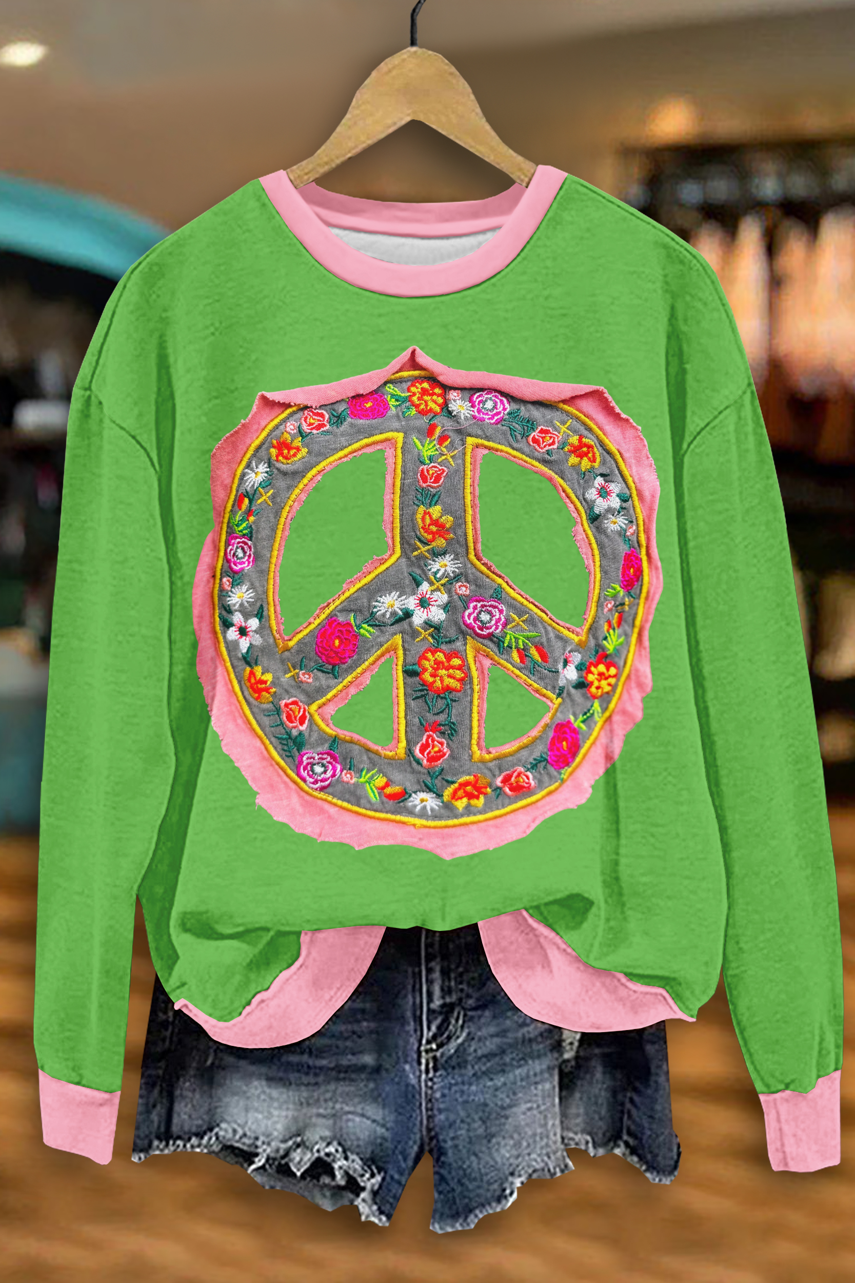 Casual Love And Peace Patchwork Sweatshirt