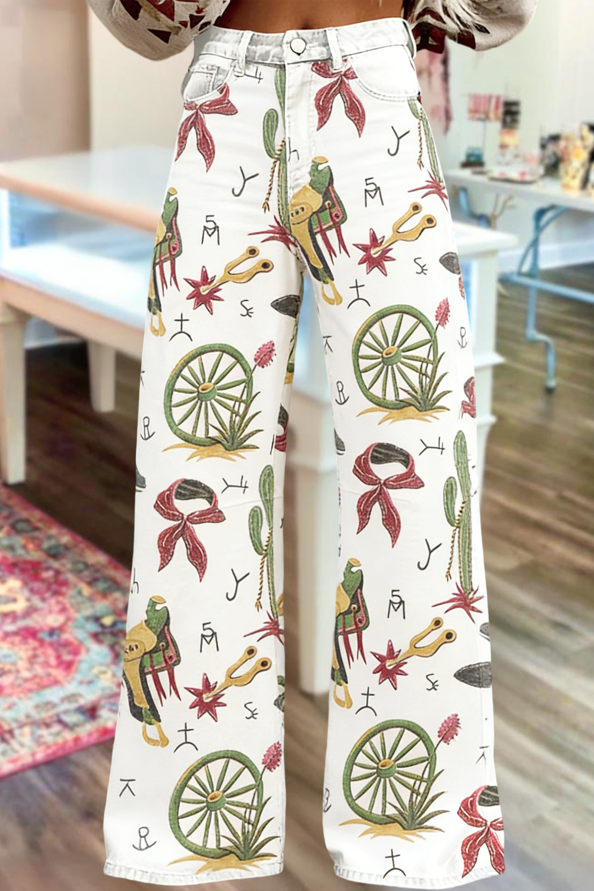 Women's pants | Vintage Western Brand Print Wide Leg Pants |mywesternoutfit