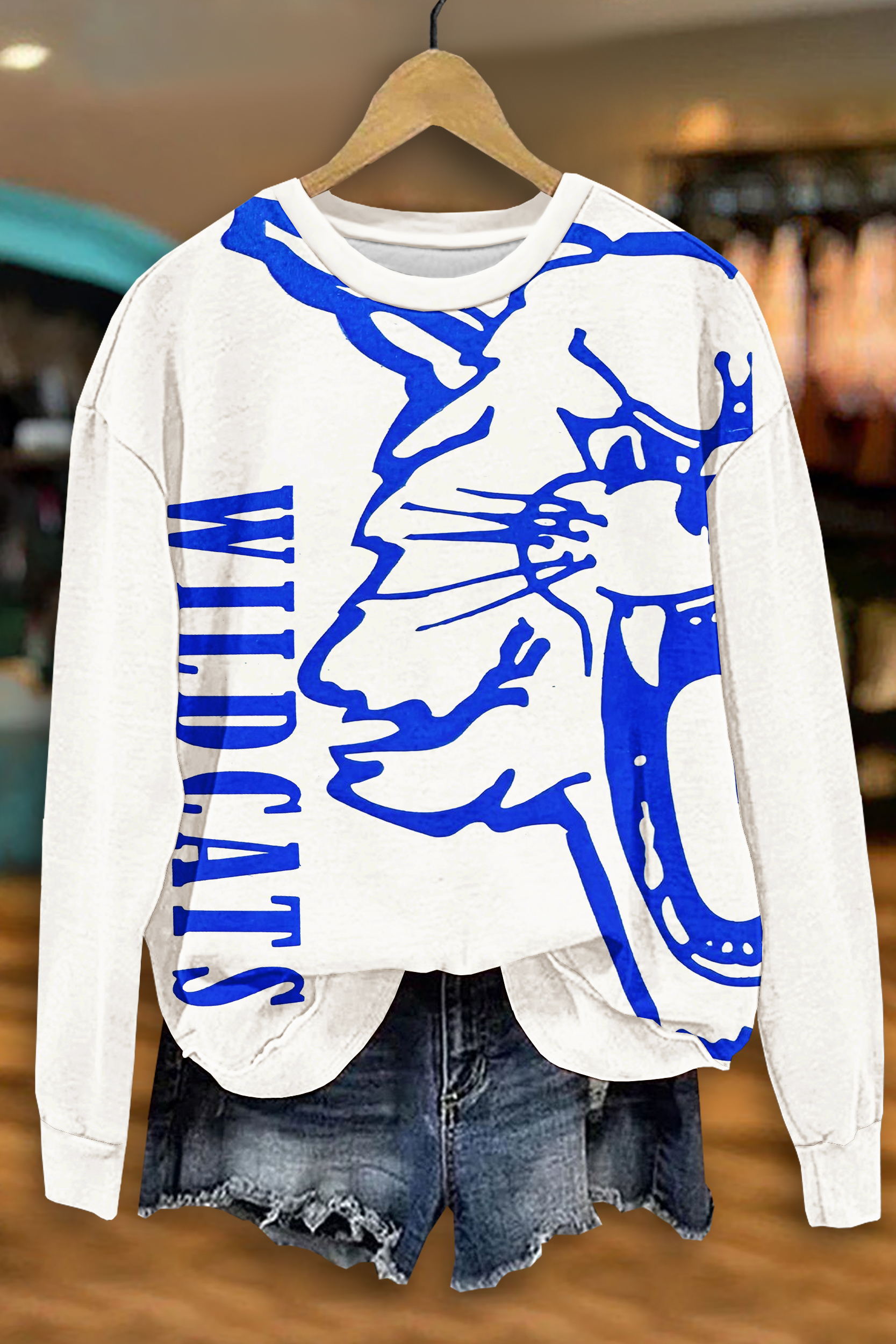 Women's sweatshirt | Casual Game Day Blue And White Sweatshirt |mywesternoutfit