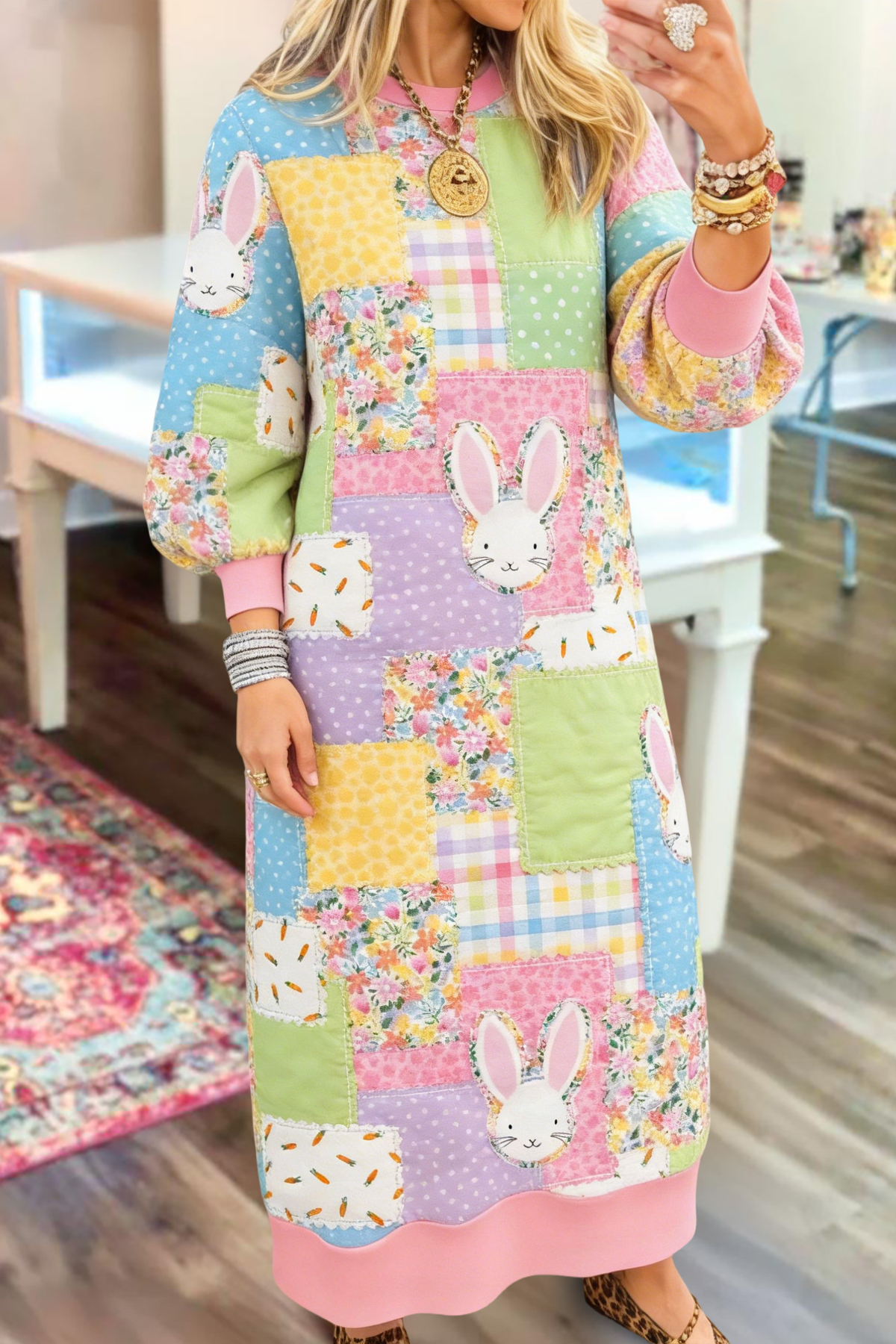 Women's dress | Cute Easter Bunny Long Sweatshirt Dress |mywesternoutfit