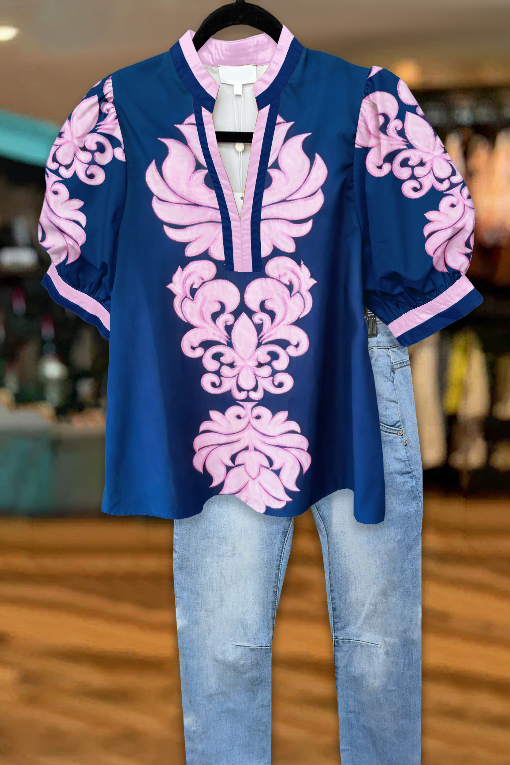 Classic Baroque Floral Puff Sleeve Blouses