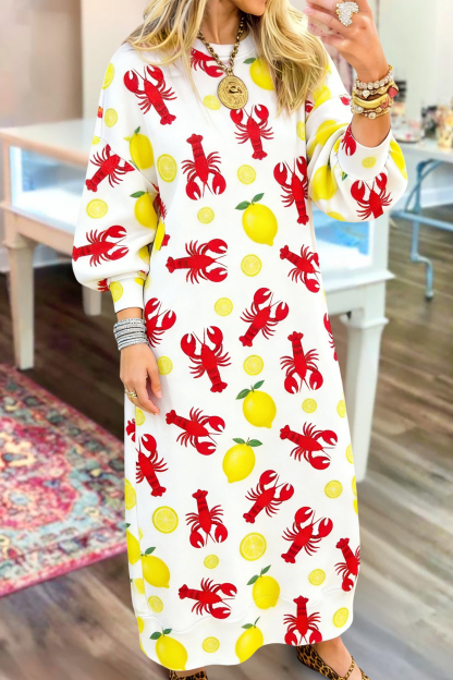 Fresh Mardi Gras Crayfish Long Sweatshirt Dress