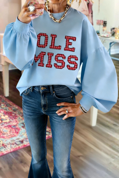 Casual Game Day Lantern Sleeve Sweatshirt