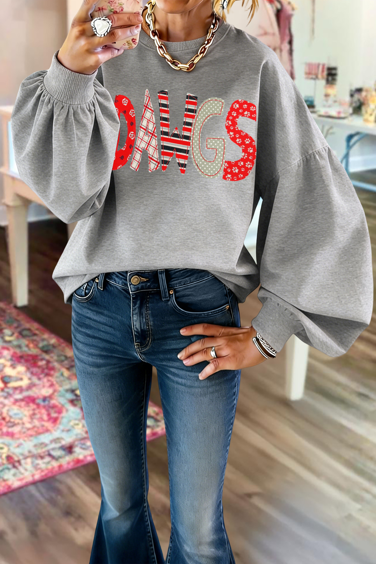 Casual Game Day Dawgs Lantern Sleeve Sweatshirt