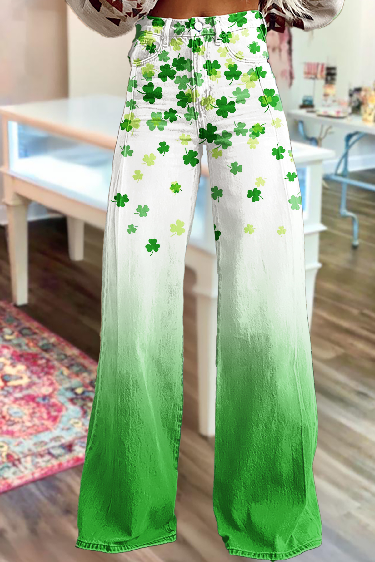 St. Patrick's Day Gradient Wide Leg Pants