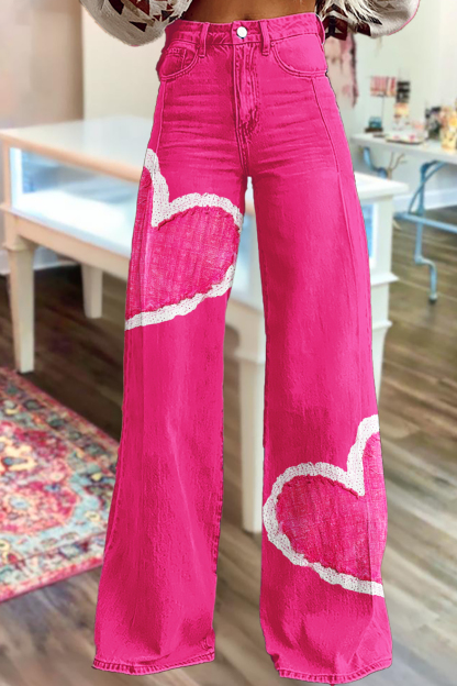 Galentine's Day Party Heart Wide Leg Pants