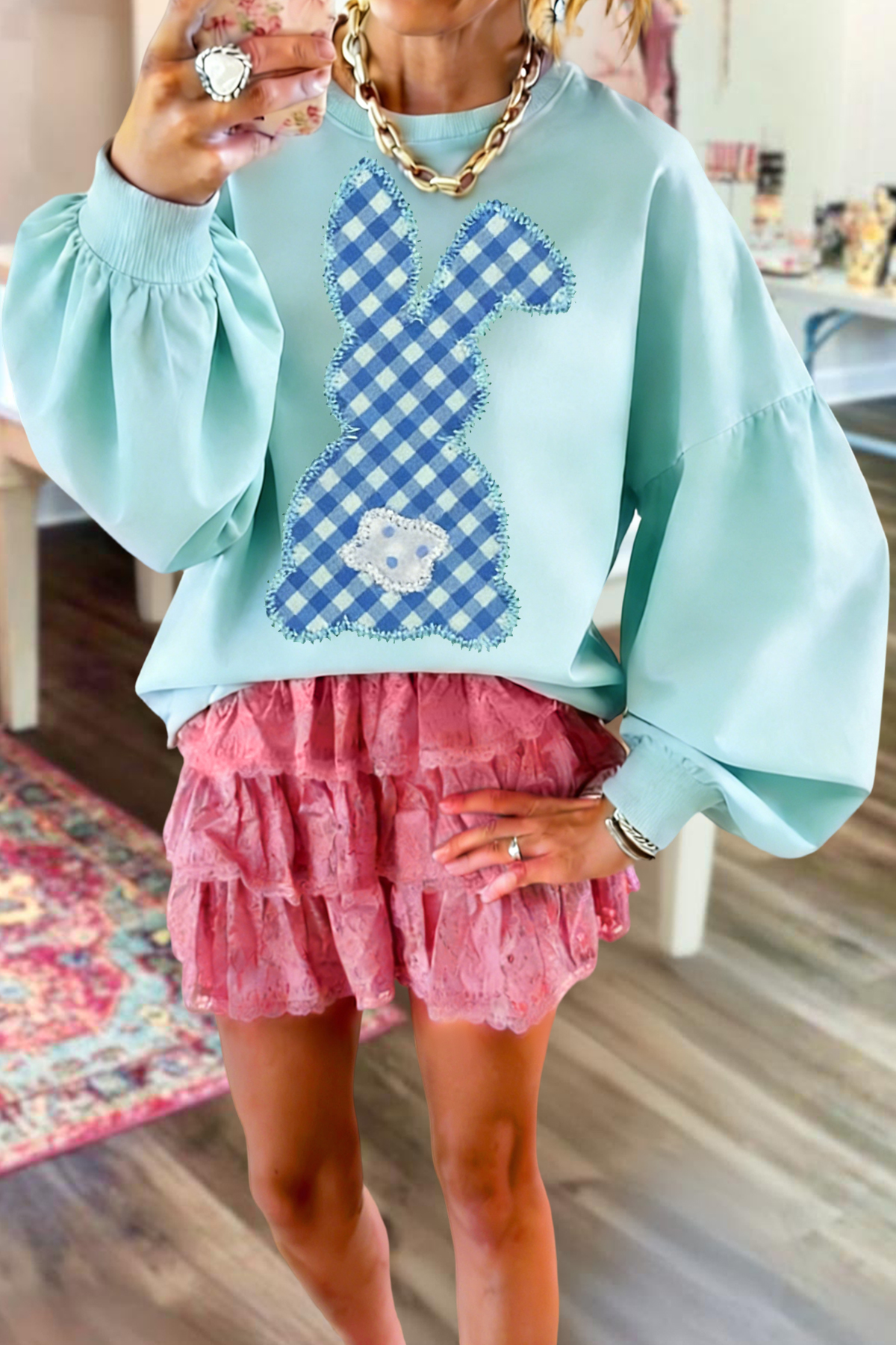 Cute Easter Bunny Lantern Sleeve Sweatshirt