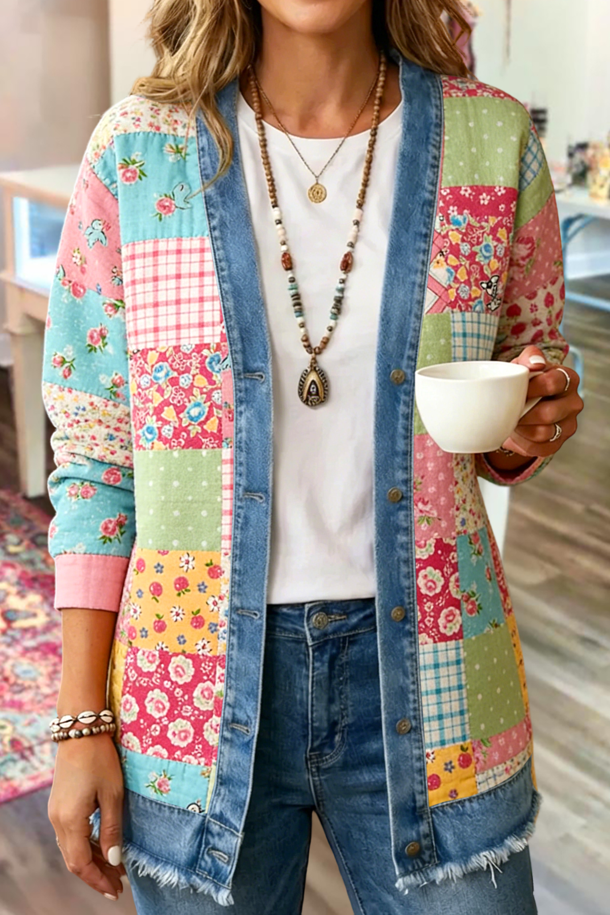 Fresh Floral Patchwork Print Jackets