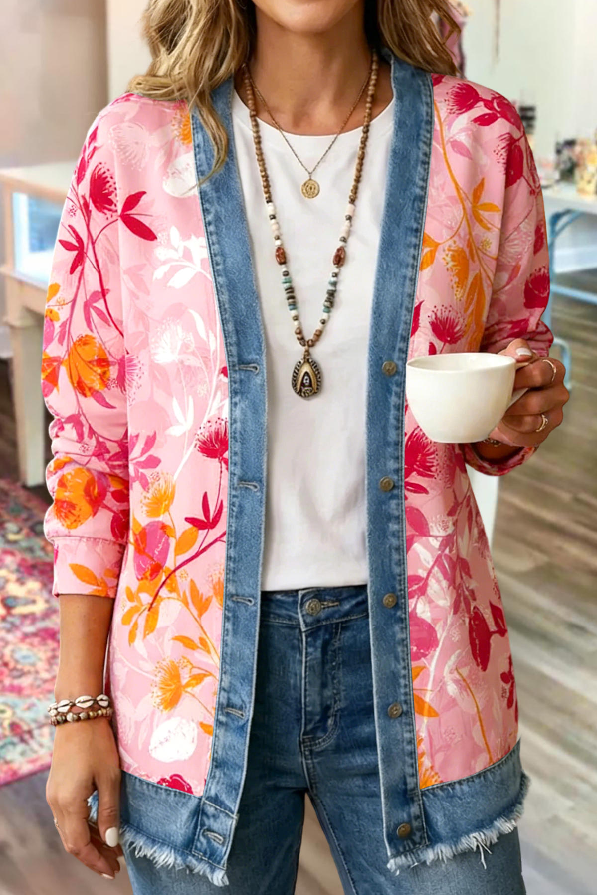 Fresh Leaf Patchwork Print Jackets