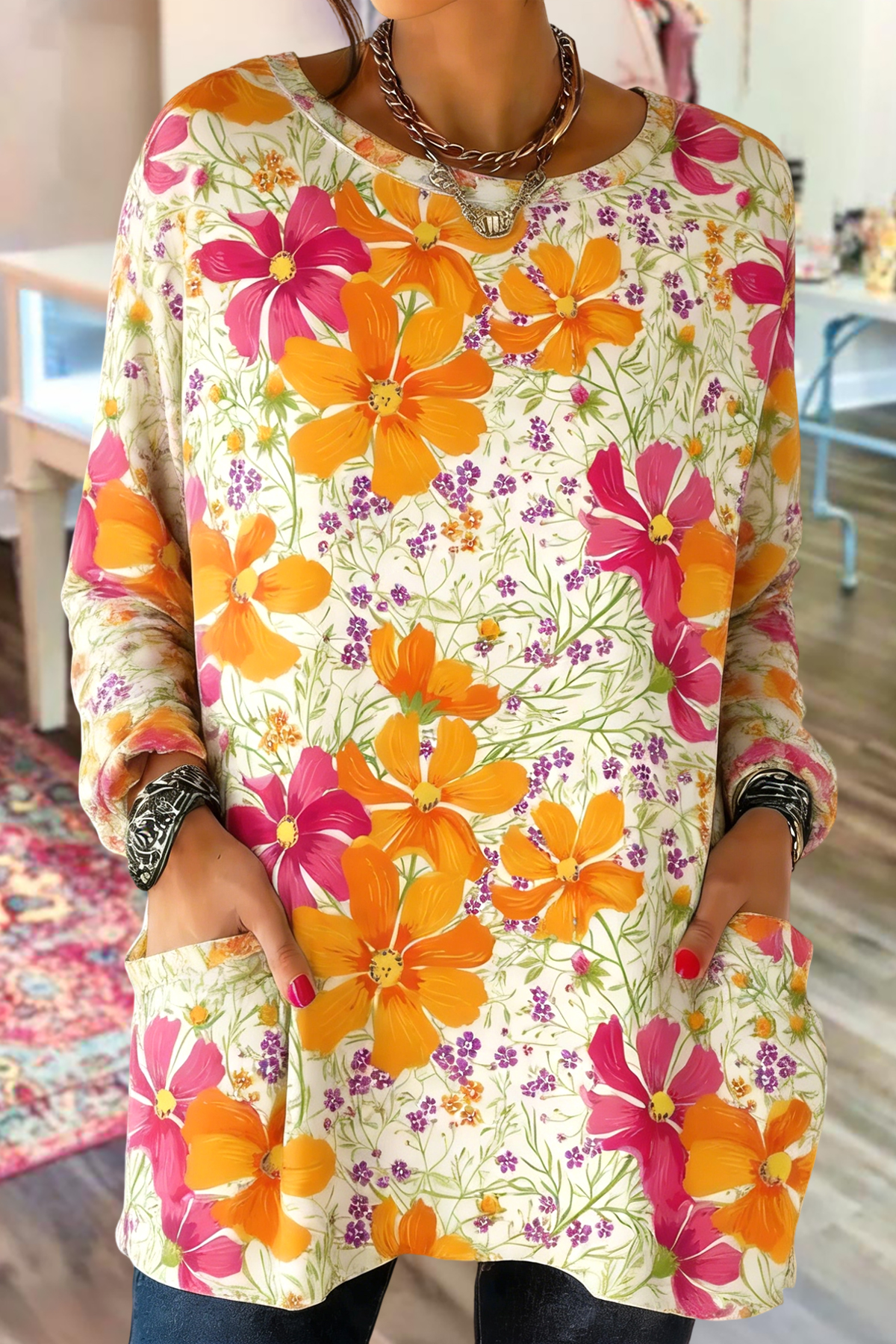 Fresh Floral Print Cotton T-shirt