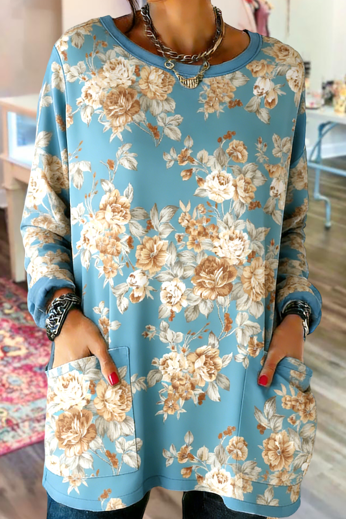 Classic Ethnic Floral Print Cotton T-shirt