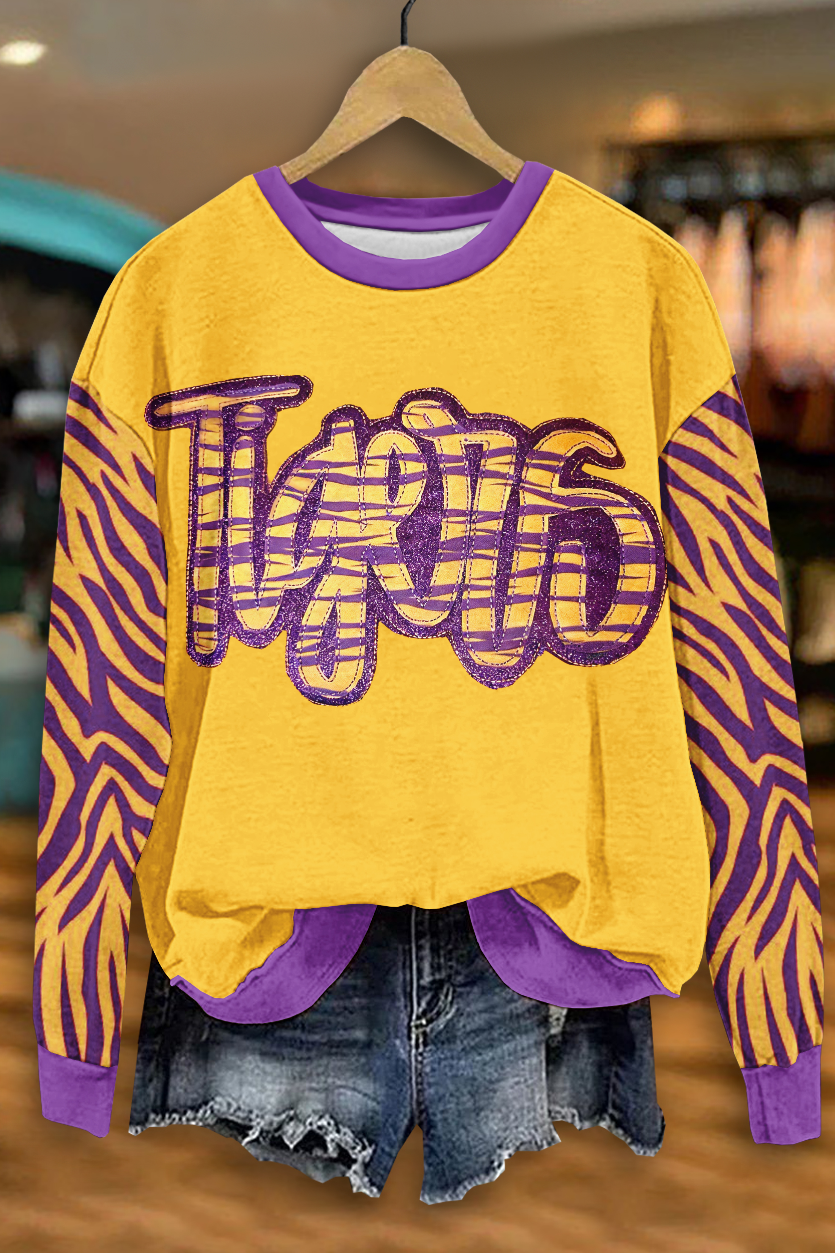 Casual Purple And Gold Tigers Game Day Sweatshirt