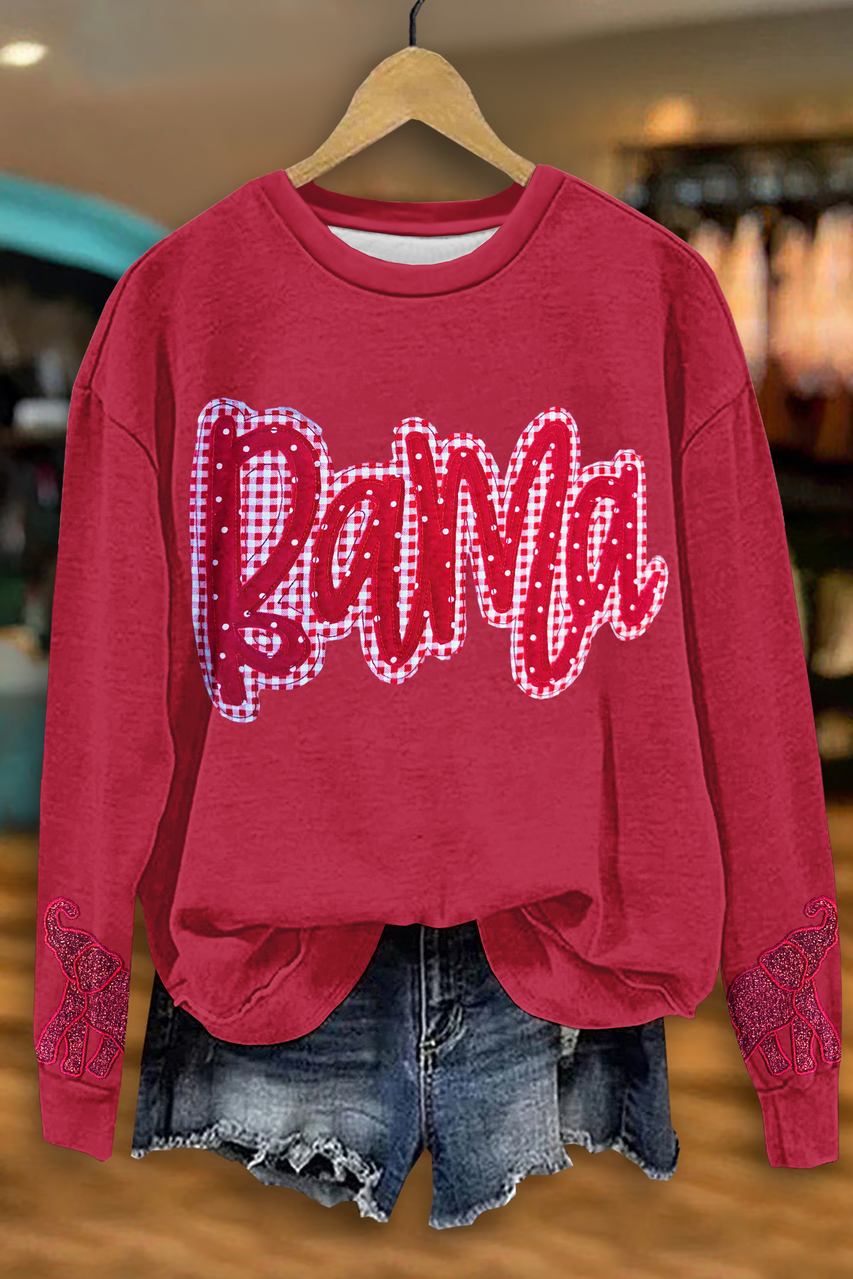 Casual Red And White Elephant Game Day Sweatshirt