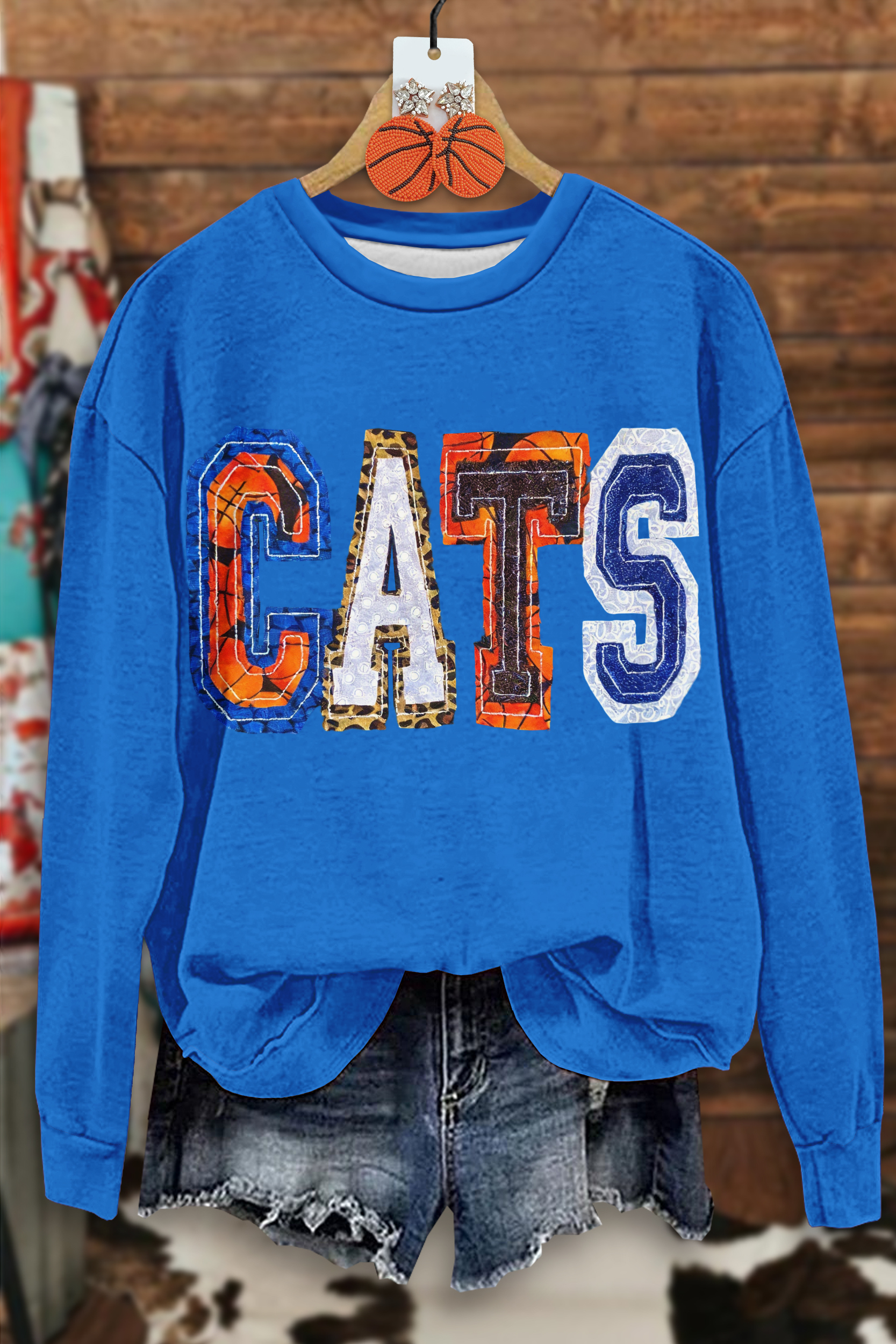 Classic Blue And White CATS Basketball Game Day Sweatshirt