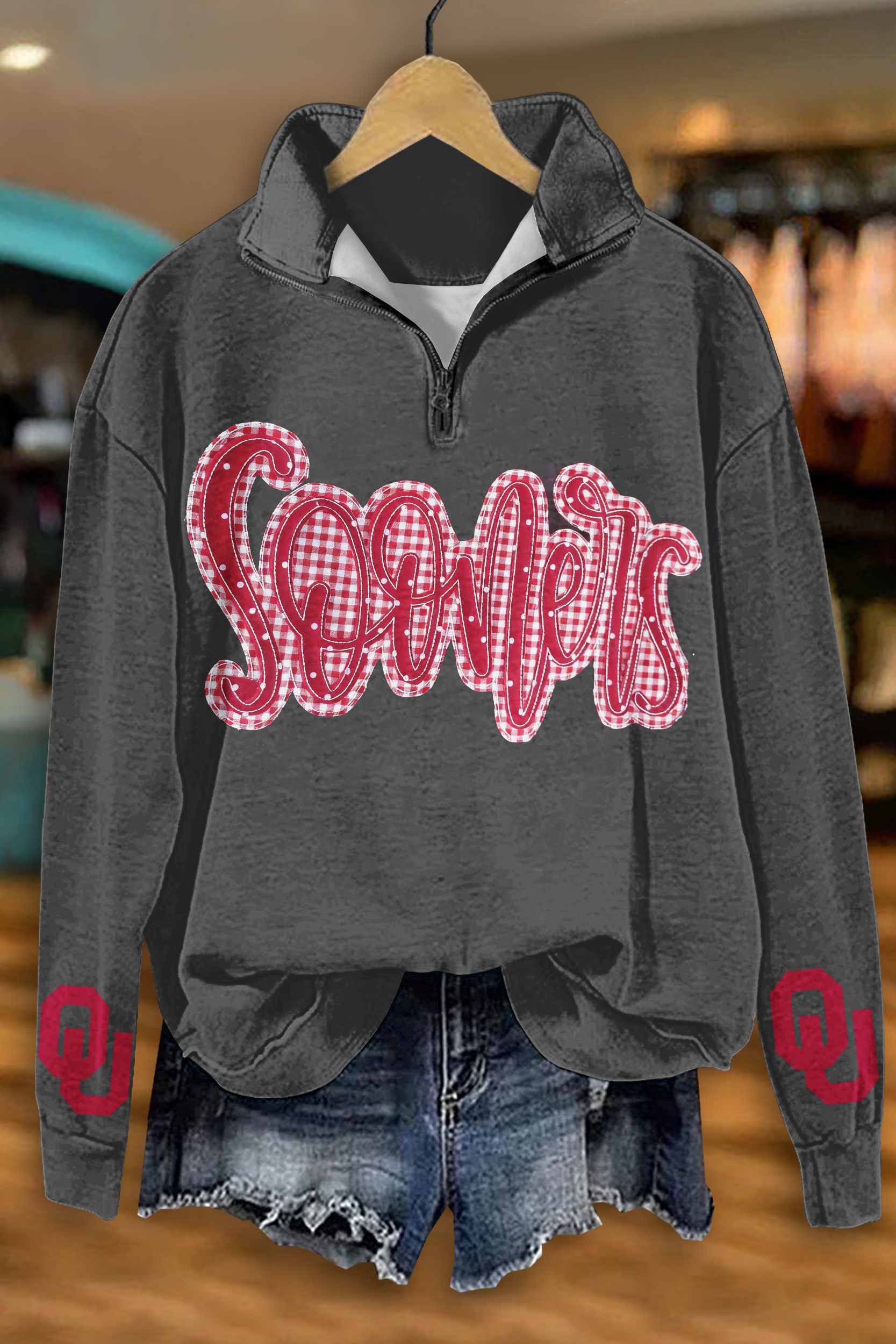 Classic Plaid Game Day Zip-Up Sweatshirt