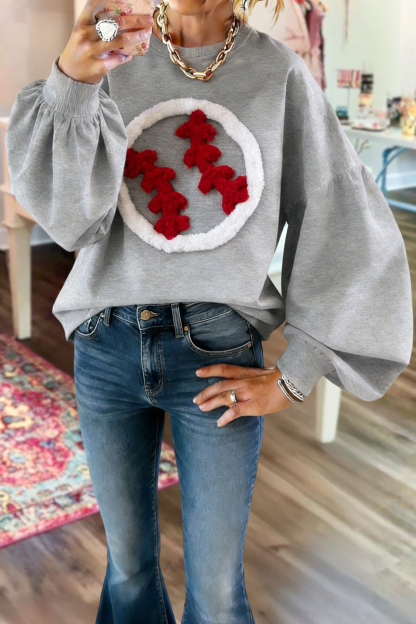 Baseball Game Day Lantern Sleeve Sweatshirt