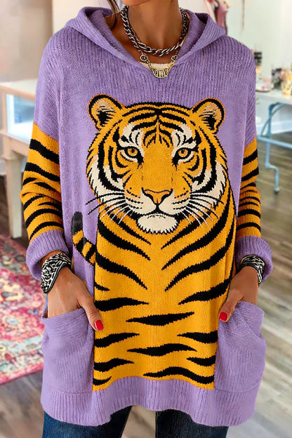 Purple And Gold Tiger Game Day Hooded Sweater