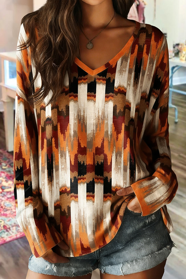 Vintage Printed V-Neck Cotton T-Shirt