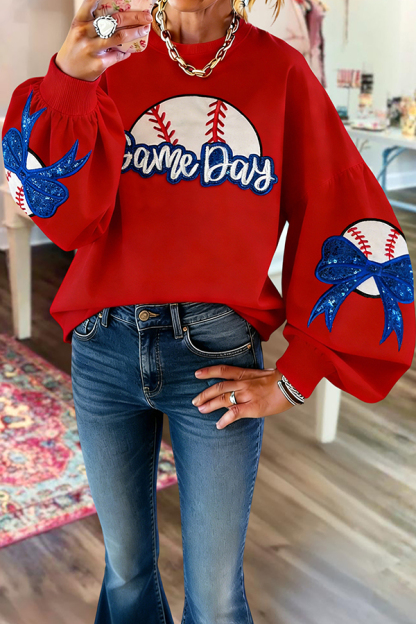 Classic Baseball Game Day Lantern Sleeve Sweatshirt