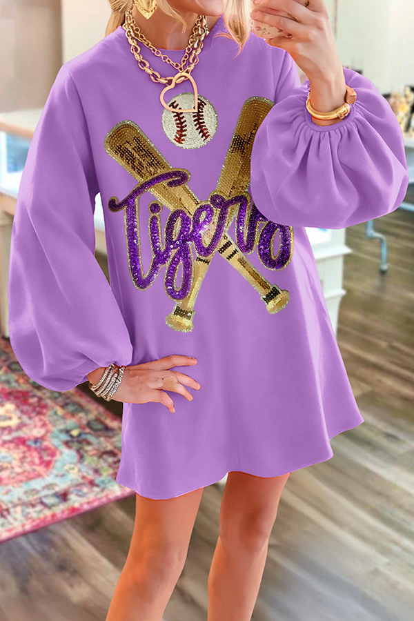 Purple Gold Tigers Baseball Game Day Sweatshirt Dress