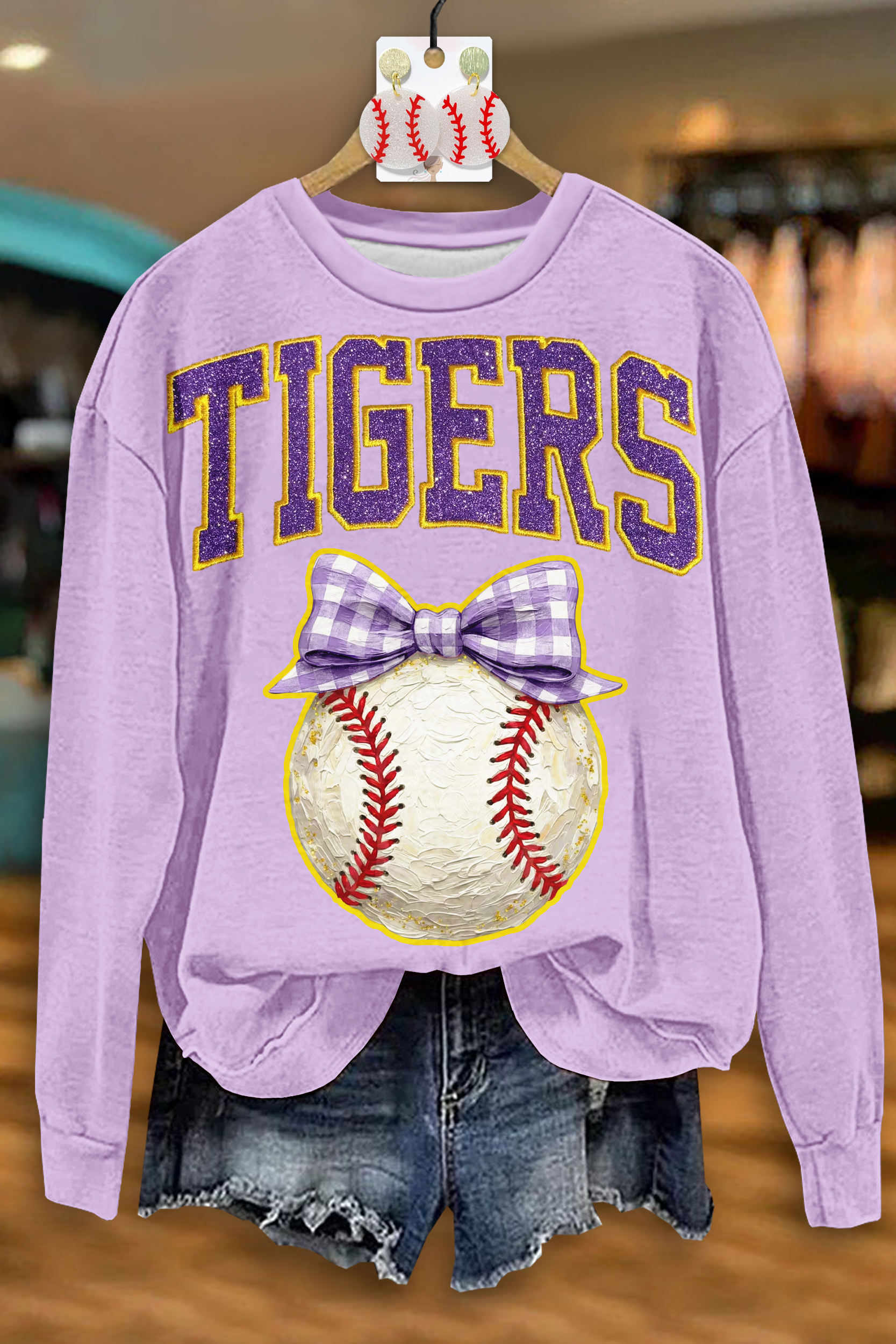 Casual Purple Gold Tigers Baseball Game Day Sweatshirt